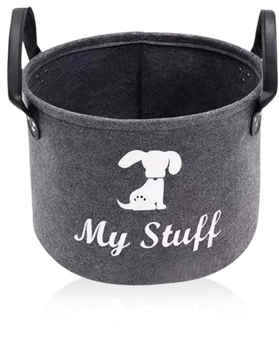 ExcellaElite Dog Toy Box, Foldable Toy Storage Basket, Felt Box Large Capacity Design with Convenient Handles for Storing Dog Toys (Dark Gray)