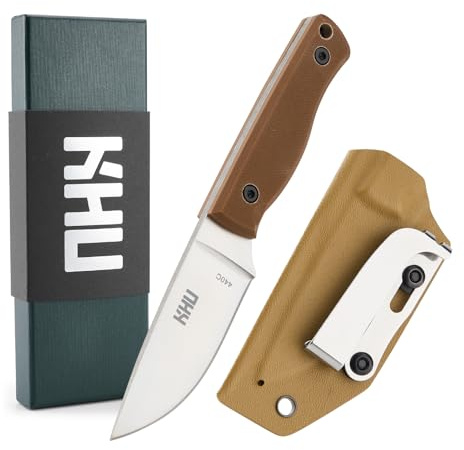 KHU Coltello a lama fissa Coltello da caccia Coltello da sopravvivenza Coltello Bushcraft All'aperto caccia campeggio accessori utili regalo uomo With Kydex Sheath (Deserto - 26A-New)