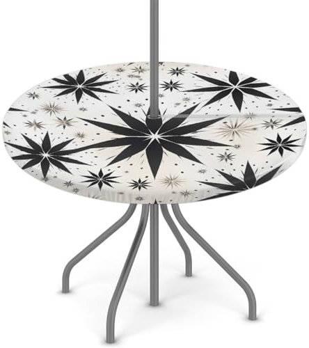 Woltant Tovaglia rotonda con foro per ombrellone e cerniera, facile da pulire, con bordi elastici, protezione per tavolo da giardino, patio, barbecue (stelle galassie)