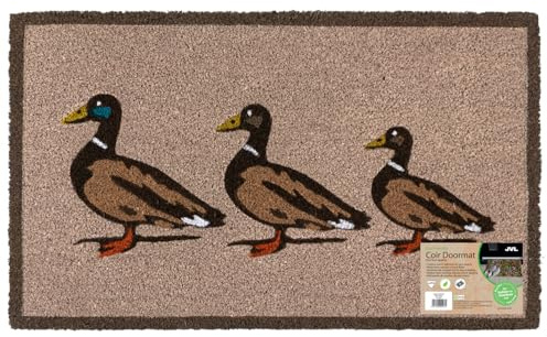 JVL Eco-Friendly Latex Backed Coir Entrance Doormat, 45x75cm - Ducks