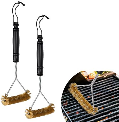 2 Pezzi Griglia Barbecue Ottone, Accessoribarbecue, Spazzola Barbecue Antiscivolo, Spazzola Pulire con Maniglia, Puliziabarbecue, Adatto a Tutte Griglie