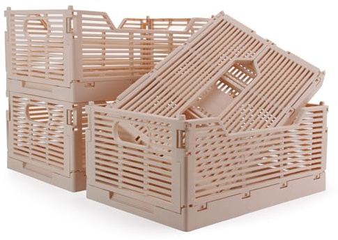 Vivikivi 4 Stück Klappbox, Kunststoff Klappkiste Aufbewahrungskorb, Stapelbar Faltbarer Aufbewahrungsbox Kisten Aufbewahrung für Haus Klassenzimmer Büro Küche Schlafzimmer (40x30x15.5cm, Rosa)