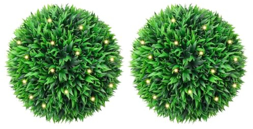 NQJIBUE Sfere artificiali di bosso con luci a LED, 2 pezzi, verde, 38 cm, decorazione, flora artificiale