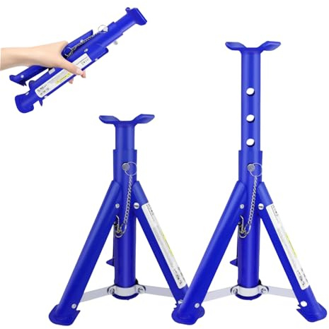Xinng 3 Tonne Ratcheting Axle Stands (Pair) – Heavy Duty Adjustable Height 305-415mm, Foldable Steel Jack Stands for Car & Van, Garage Workshop Lifting Support, Vehicle Repair Safety Tool