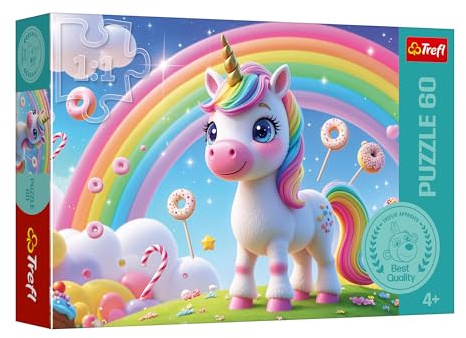 Trefl - The Treflik Family, Candy World - Pussel med 60 delar - Färgglatt pussel med enhörningar, underhållning, kul för barn från 4 år