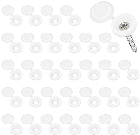 120 Pcs Screw Cover Caps, White Screw Caps, Plastic Hinged Screws Covers, Snap on Replacement Screws Decor Covers for Furniture, Cabinet, Cupboard, Wardrobe for M3.5/M4 S-crews