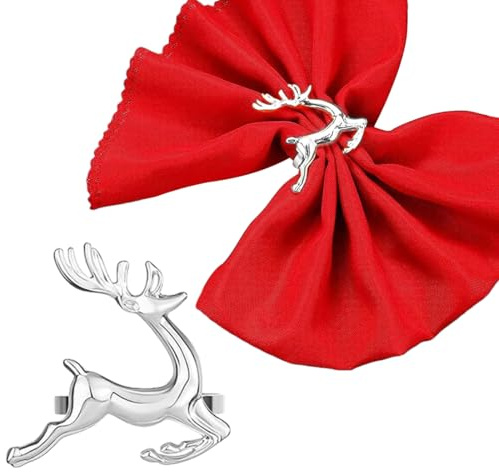 9 Stück Serviettenringe Tischdeko Weihnachten, Silber Serviettenring Weihnachtsgeschirr Serviettenhalter Serviettenschnalle Napkin Servietten Ringe, Hirsch Esstisch Tisch Deko Hochzeit Tischdekoration