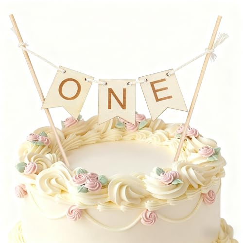 KSHGTB Handmade 'ONE' 1st Birthday Cake Topper Banner First Birthday Cake Bunting, 1st Cake Topper Banner, Cake Smash Decoration Photo Props, One Party Supplies