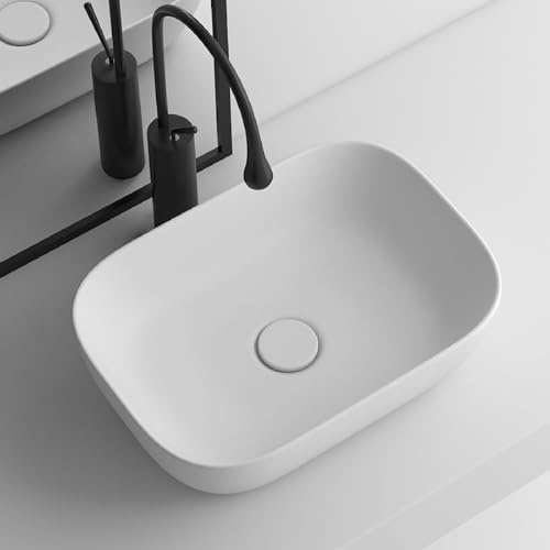 Lavandino Da Appoggio In Ceramica For Piccolo Bagno, Lavabo Da Appoggio Rettangolare, Lavabo Artistico For Appartamento, Lavabo, Balcone(White B,50x40x15.5cm)