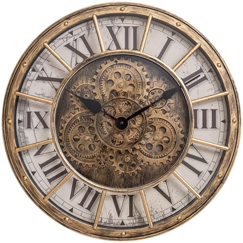 LENAUQ Moving Gears Wanduhr, 18 Zoll Moderne Zahnradschleuder-Wanduhr, Old-Style Rustikale Einzigartige Vintage Industrieuhr für Wohnzimmerdekor, Haus, Farmhouse (Vintage Kupfer)