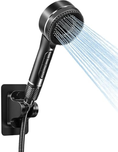 Alcachofa de ducha con filtro,Alcachofa Ducha Antical con Manguera de 1.5M,4 Modos de Rociado Cabezal de Ducha de Alta Presión, ducha alcachofa Ahorra Agua para agua dura -Negro