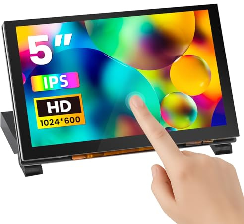 ELECROW Mini Monitor, 5 Zoll Small Monitor 1024X600 HD LCD Display-D Touch Screen Monitor mit Ständer, Kompatibel mit Raspberry Pi 5/4/3/2/Zero, Windows PC, Jetson Nano, Banana Pi