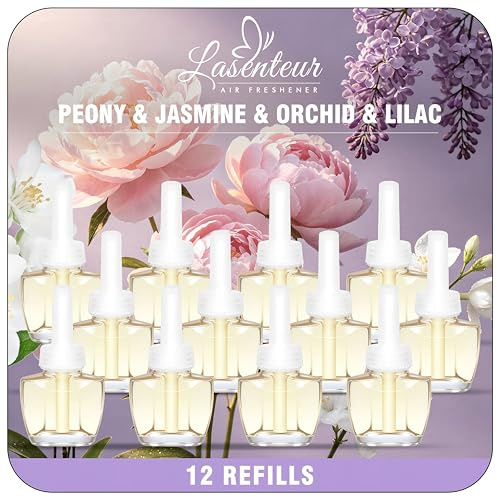 LASENTEUR Duftstecker Nachfüller 12x19ml, kompatibel mit Air Wick und Glade | Raumduft & Lufterfrischer für die Steckdose, Duftölflakon Nachfüller mit Pfingstrose, Jasmin, Orchidee & Flieder