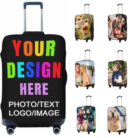 Personalised Suitcase Cover with Photo Text Logo,Personalised Luggage Covers for Suitcases,Custom Suitcase Covers Protectors Double-Sided Design,Customize Elastic Travel Suitcase Case (S (18-21 inch))