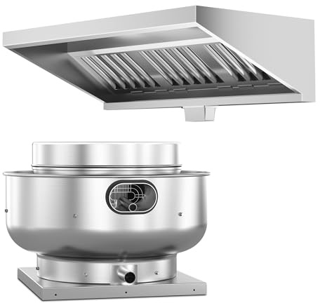 Food Truck Low Profile Exhaust Hood System Includes a 4FT Commercial Kitchen Exhaust Hood and an 0.25HP Restaurant Hood Grease Rated Roof Exhaust Fan