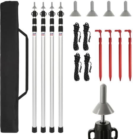 Hebitod Tältstång, teleskopsats, 4 stycken 87–233 cm, höjdjusterbara teleskopstänger i aluminium med vridlås, robusta uppställningsstänger för camping, karp solsegel utomhus, universell