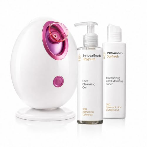 InnovaGoods - Pack Sauna Facial Eléctrica, Gel Limpiador Facial Rice Joypure 200 ml y Tónico Facial Hidratante Exfoliante Rice Joyfresh 150 ml