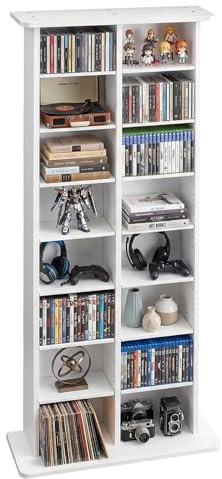 VEVOR Medienregal, 8-lagiges CD-Regal, 559x222x1295 mm, Multimedia-Aufbewahrung für CDs, DVDs, Bücher & Spiele, Raumteiler Schrank mit 16 Fächern für Wohnzimmer, Homeoffice, Aufnahmeraum, Weiß