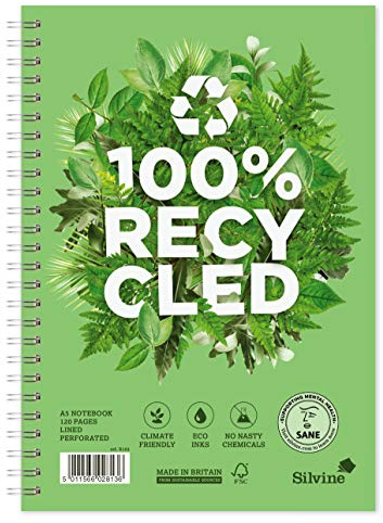 Silvine A5 Premium återvunnen trådbunden anteckningsbok – 120 fodrade sidor med 100% återvunnet papper. Ref R103