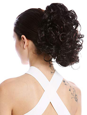 WIG ME UP - MKB-22-V-2H33 Postiche couette queue de cheval peigne court volumineux boucle brun acajou mèches