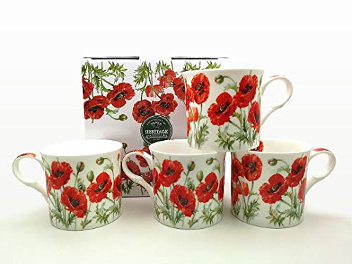 fine Bone China Set of 4 Summer Poppy Mugs