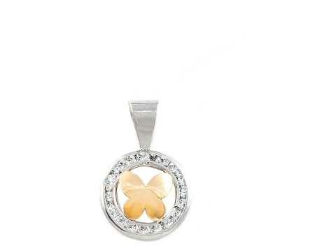 Monde Petit Anhänger Damen & Kinder runde Schmetterling - Bicolor 9 Karat (375) - Geschenkbox - Garantiezertifikat