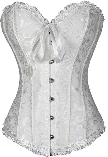 Dreamburn bustier korsetter brudunderkläder snörning satin-bandskorsett dam gotiska korsetter över bysten bodysuit vit, Small (30-32)