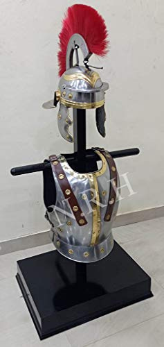 Römischer Centurion-Helm mit roter Feder, Halloween-Kostüm, Brustpanzer, Muskeljacken-Set