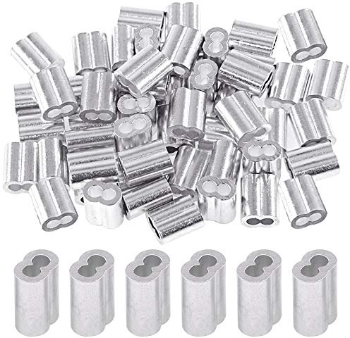 Glarks 150 Stück 3 mm Aluminium-Crimpschlaufen-Hülsen für Drahtseil und Kabelleitungsende (1/8 Zoll - 150 Stück)