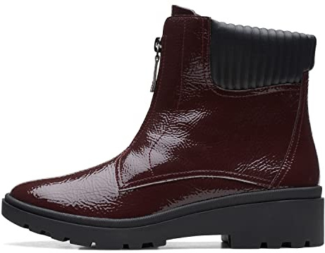 Clarks Calla Damen-Stiefel mit Reißverschluss, mittelhoch, Burgunderroter Lack, 39 EU