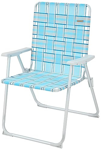 #WEJOY Anti-tip Over Folding Webbed Lawn Chair, Oversized 17-in High Beach Chair for Adults Heavy Duty,Aluminum High Seat Camping Chair for Elder Outdoor Garden Park Backyard(Grey/Blue)