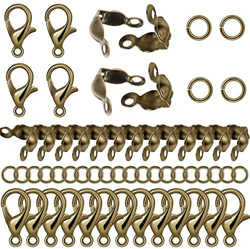 800 Pcs Jewelry Making Accessories Set with 100 Pieces Lobster Claw Clasp 200 Pieces Bead Tips Knot Covers and 500 Pieces Open Jump Ring Connectors DIY Jewelry Making Supplies Bracelets (Bronze)