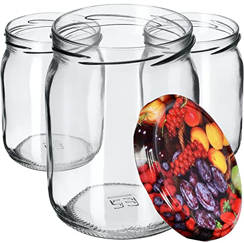 KADAX Syltburkar 540 ml, konserveringsburkar med skruvlock, glas med skruvlock, konserveringsburkar, förvaringsburkar för insättning av gurkor (48 stycken, frukt)