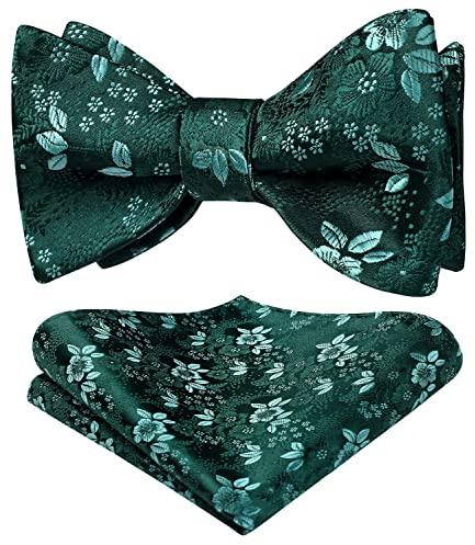 HISDERN Herren Fliege Grün Floral Self Fliege und Einstecktuch Set Blumen Jacquard für Hochzeit Feier