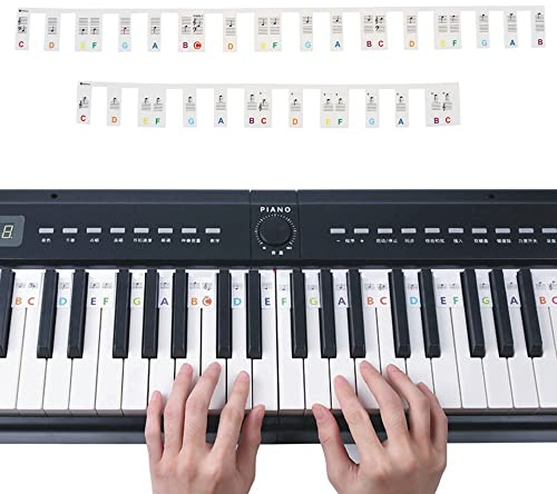 MuzcYM Free Paste No Glue Overlay Type 61 Keys Piano Note Colorful Marker Silicone Strips for Beginners/Kids with Case
