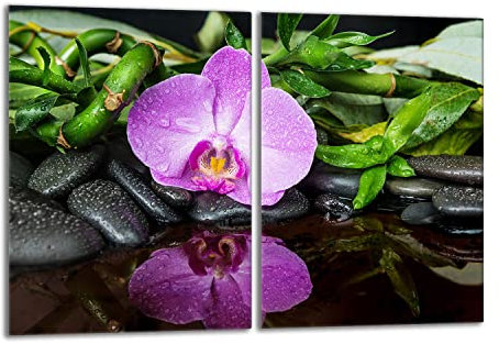Herdabdeckplatten Set 2x40x52 cm Ceranfeld Abdeckung Glas Spritzschutz Abdeckplatte Glasplatte Herd Ceranfeldabdeckung Deko, Orchidee Violett