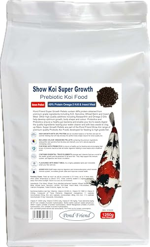 Pond Friend Show Koi Super Growth Pond Pellets 1250g 6mm High Protein 49% Floating Fish Food Fortified With Prebiotics That Feed Probiotic Bacteria Aiding Digestion & Immune System Health