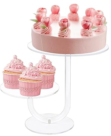 2 nivåer tårtställ, muffinsställ i akryl – premium efterrättsställ för efterrättsbord – klar muffins- och tårtställ kombo för bröllop, fester, evenemang, dekorationer – diameter 15 och 20 cm