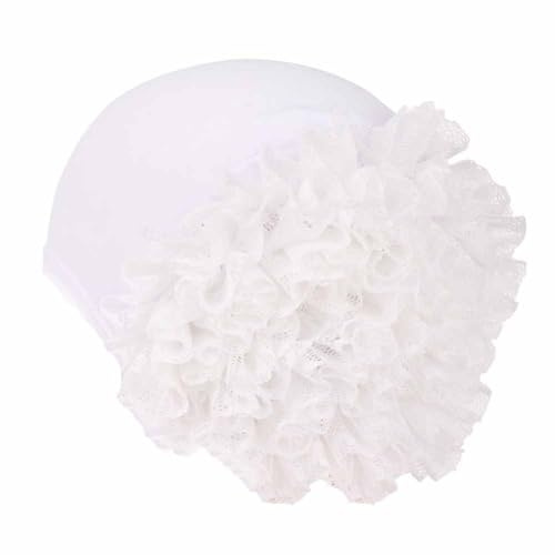 SHTGOI Damen Spitzenblume Turban Einfarbig Muslim Mütze Chemo Krebs Turban kopfwickel Elastisch Baumwolle-Kopftuch Indian Islamische Hijab Untertuch für Frauen Krebs Patienten M(56-58CM) Weiß