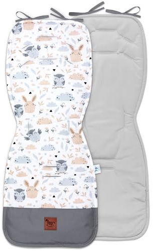 Pepi Beidseitig Sitzauflage Kinderwagen 33 x 85 cm - Sitzauflage Buggy 100% Baumwolle - Kinderwagen Einlage 6 Löcher für Sicherheitsgurte - Kinderwagen Sitzauflage Waldfreunde mit Samt