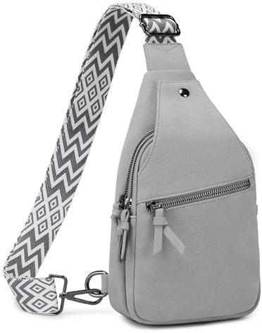 Suweir Brusttasche Damen Sling Bag Wildleder Crossbody Bag Breiter Gurt Klein Umhängetasche Stylisch Frauen Sling Rucksack Geldbörse für Outdoorsport, Reisen, Radfahren, Wandern (Grau)