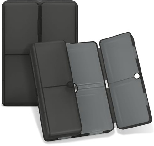 FYY Travel Pill Organizer,7 Compartments Pill Box Medicine Case-Clear Black | Easy to Use, Privacy Protection,Magnetic Foldable Daily Pill Case for Purse or Pocket to Hold Vitamins,Supplements,Medication