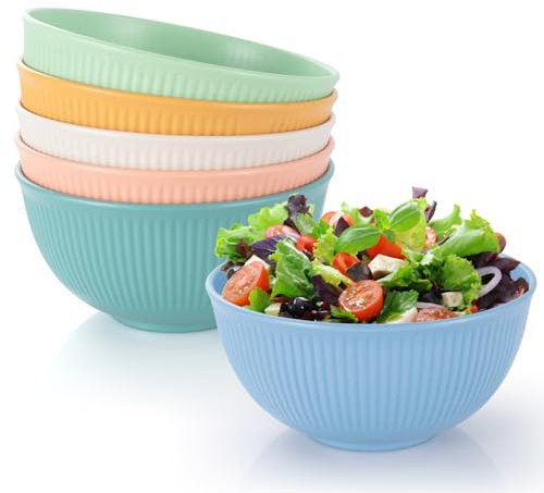 Esilihom 6Pcs Unbreakable Cereal Bowls, 655ml Lightweight Bowl Set, Reusable Plastic Bowls for Party, Picnics, Camping, Breakfast, Salad, Pasta, Soup, Noodles, Snack, Dishwasher & Microwave Safe