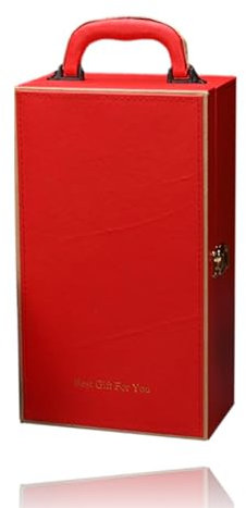 Juego de sumiller de 3 piezas en elegante caja de regalo para dos botellas de vino, caja de vino de piel sintética para 2 botellas de vino de 0,7 l, caja de vino portátil en [rojo] para vino, elegante
