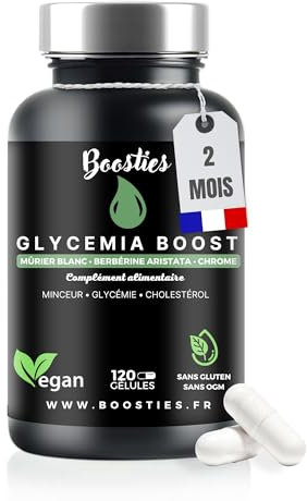 Glycemia Boost – Berbérine + Mûrier Blanc + Chrome – Régule la Glycémie & Réduit l’Excès de Sucre - Cholestréolémie Berbris Aristata à 97%– 120 Gélules -Boosties - Vegan