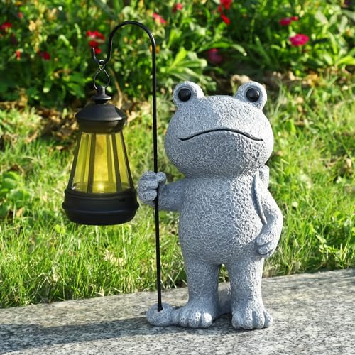 PAETAE Garden Statue Frog Outdoor Decor, Solar Patio Garden Sculptures & Statues, Resin Garden Decor Gift for Women, Mom, Grandma