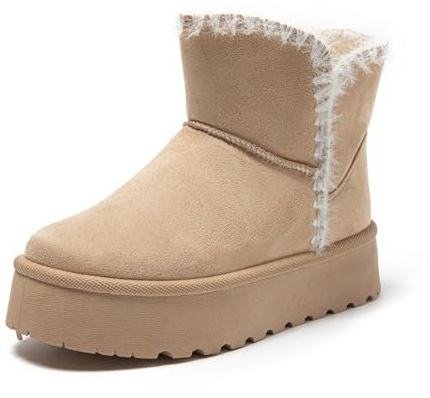 JOMIX Stivali Donna Invernali Bassi Stivaletti Ragazze Imbottiti con Pelliccia Sintetica Calde Comode da Neve MD9764-6 Beige, 37