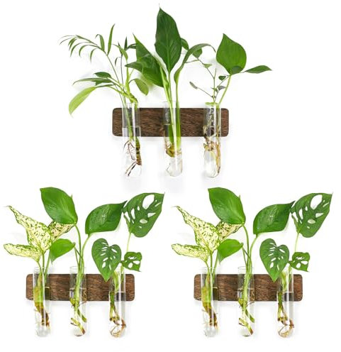 XXXFLOWER Wall Hanging Propagation Station for Plants Glass Hanging Planter Flower Test Tube Vase Gifts for Plant Lovers House Hyindoor Plant Terrarium with Wooden Stand Home Indoor Decor 9 Bulb Vase