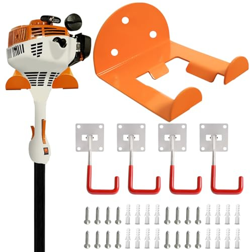 AUMEL 1 Pack Heavy Duty Garage Storage Hooks with 4 Packs Adjustable Hooks for Wall Storage Holder for Power Tools Hanger Grass Trimmer Hedge Trimmer Garage Wall