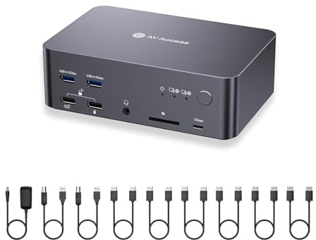AV Access Commutateur KVM 3 Moniteurs 2 Ordinateurs 8K@60Hz, avec 6 câbles DP, DisplayPort 2.0, Ethernet 1G, USB 3.0, Station d'accueil 3 Moniteur, 4K@165/144Hz, 2K@144Hz (Desktop Only)